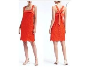 BANANA REPUBLIC Limited Edition BOW V-Back LACE DRESS ORANGE Coral Sz 0 wedding